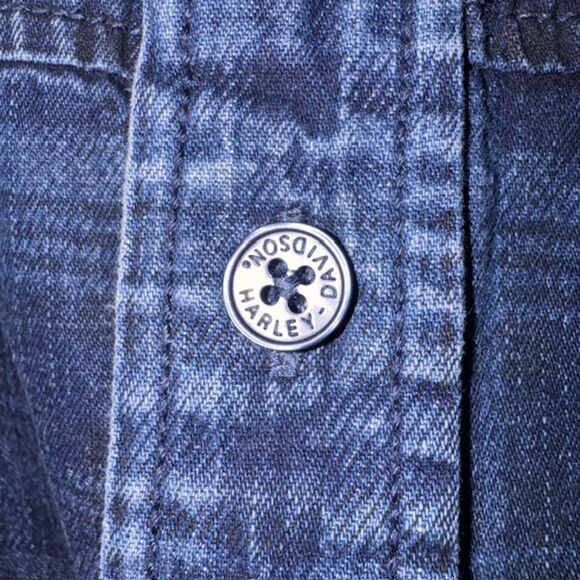 Harley Davidson Denim Long Sleeve Button Plaid Shirt Sz 2XL Embroidered - Picture 5 of 7